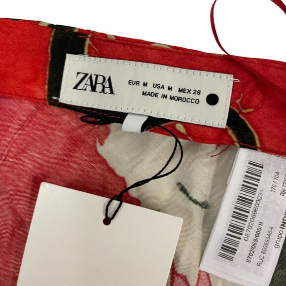 Zara Womens satin Skirt Medium M Red Floral Printed Midi Length 8702/069 NWT - Picture 10 of 15